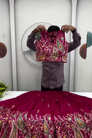 Festive Special Vichitra Embroidery Coding Sequence & Thread Work Lehenga With Stitched Blouse