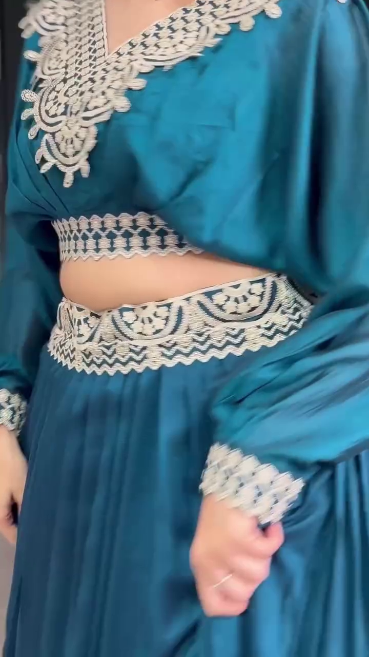 Embroidered Thread Work Semi-Stitched Lehenga - Image 16
