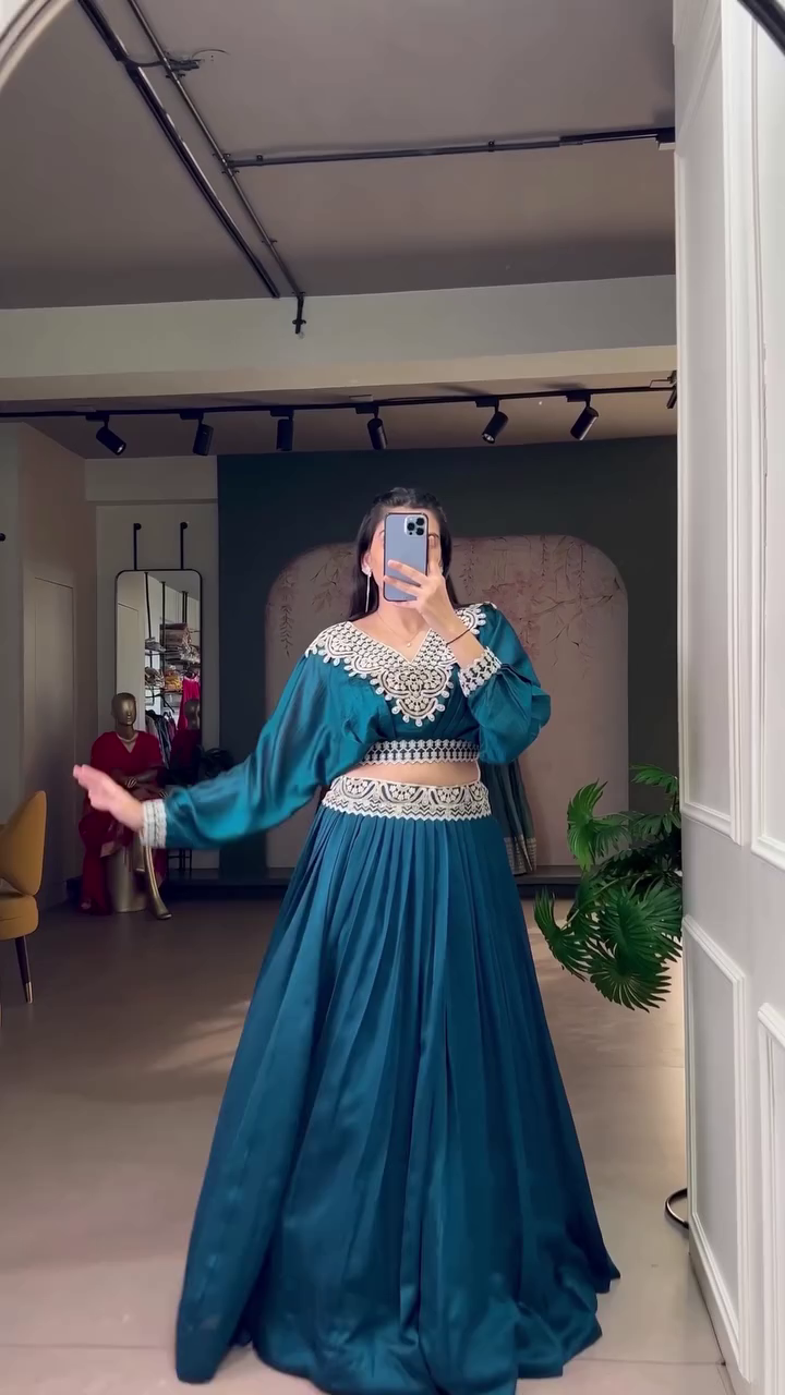 Embroidered Thread Work Semi-Stitched Lehenga - Image 11