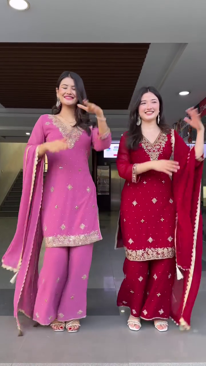 Embroidery Sequence Light Pink Color Palazzo suit - Image 3